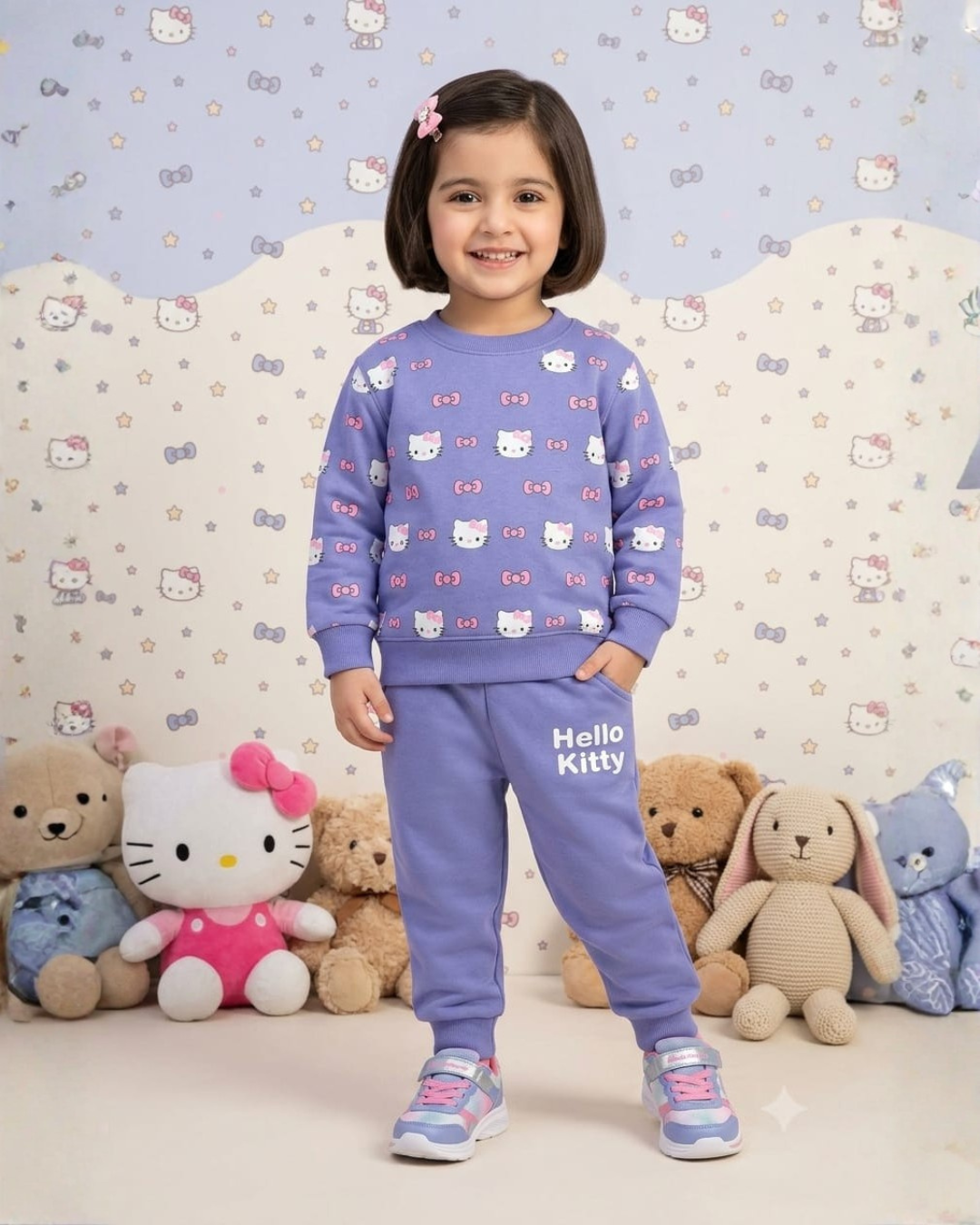 2 PC BABY FLEECE SUIT - KITTY PRINT