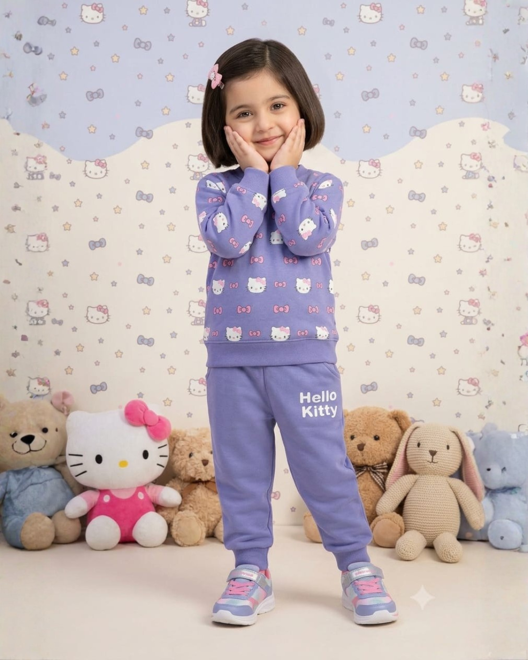 2 PC BABY FLEECE SUIT - KITTY PRINT