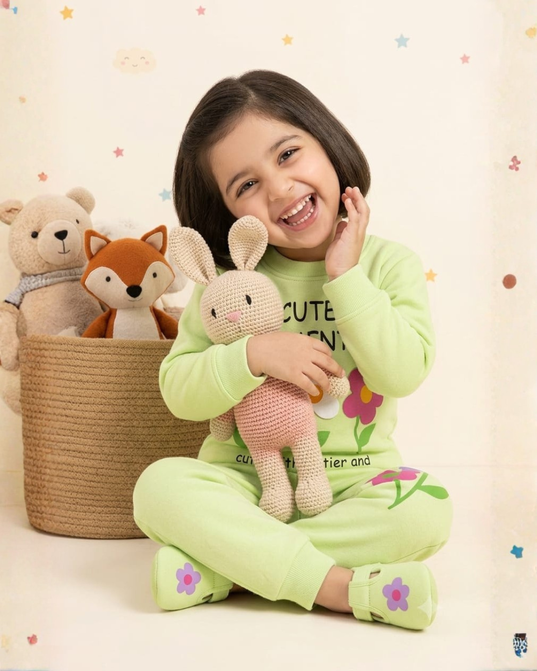 2 PC BABY FLEECE SUIT - FLOWER PRINT