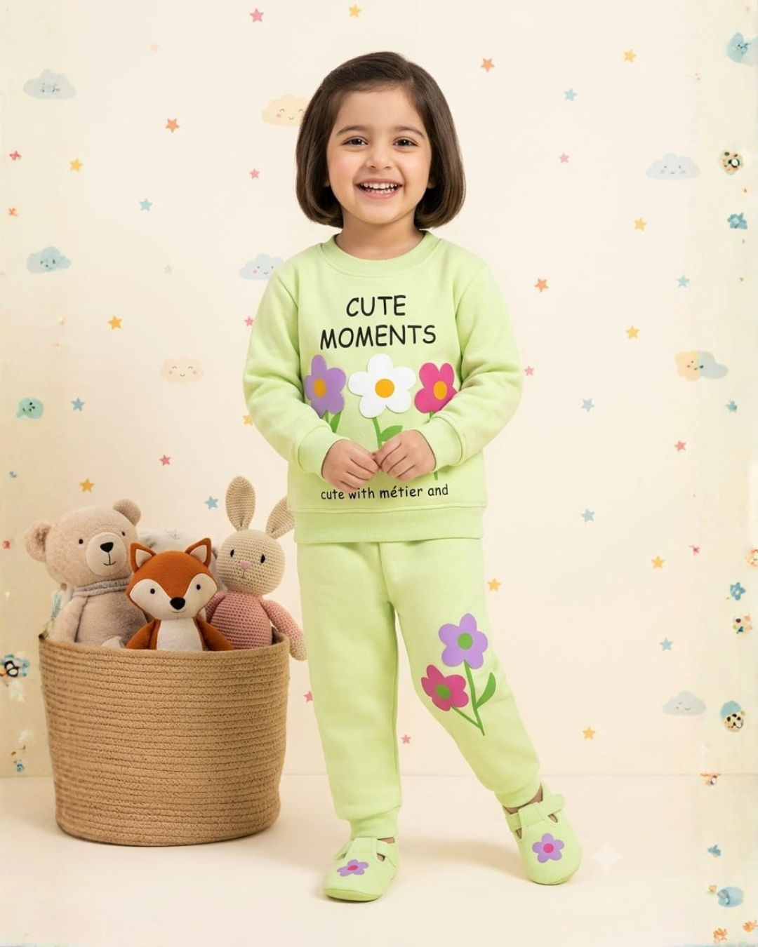 2 PC BABY FLEECE SUIT - FLOWER PRINT