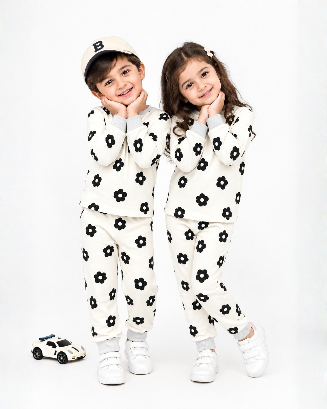 2 PC KIDS FLEECE SUIT - FLOWER PRINT