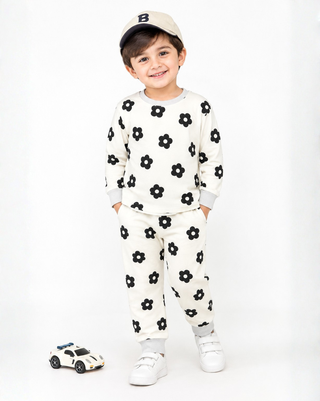 2 PC KIDS FLEECE SUIT - FLOWER PRINT