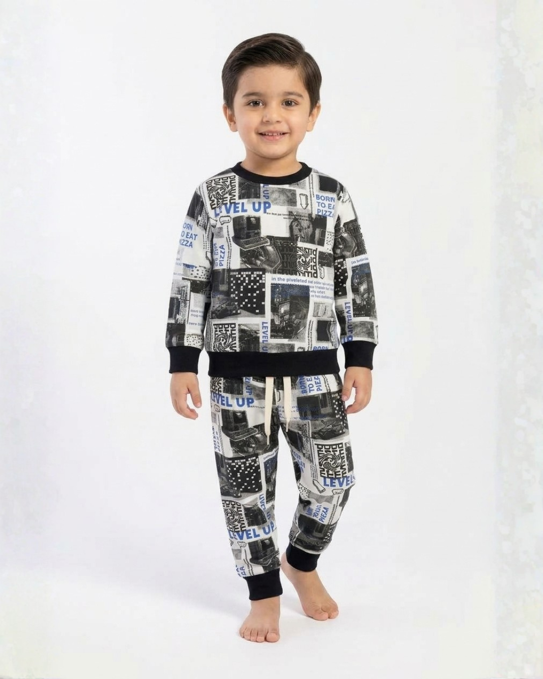 2 PC KIDS FLEECE SUIT - PAPER PRINT