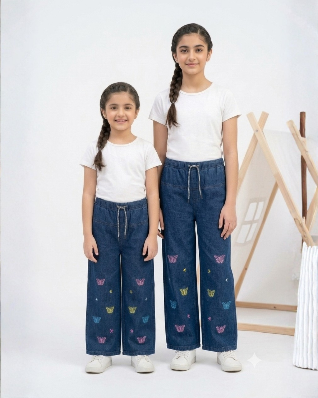 GIRL EMBROIDERED DENIM PANT - NAVY BLUE