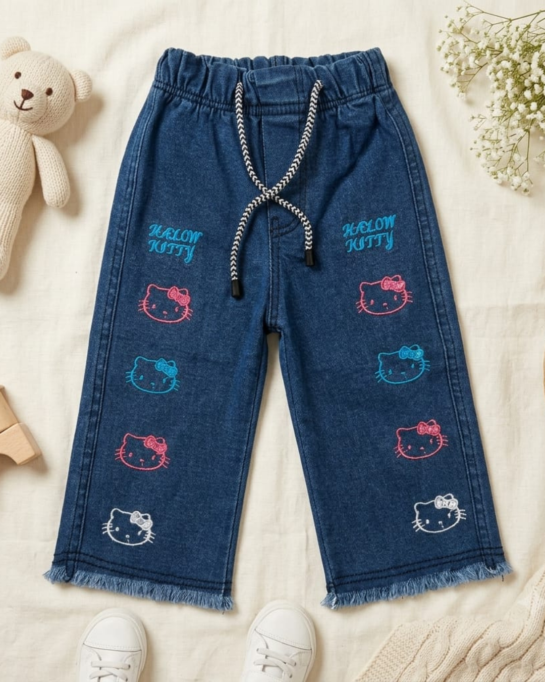 BABY GIRL EMBROIDERED DENIM JEANS - PURE BLUE