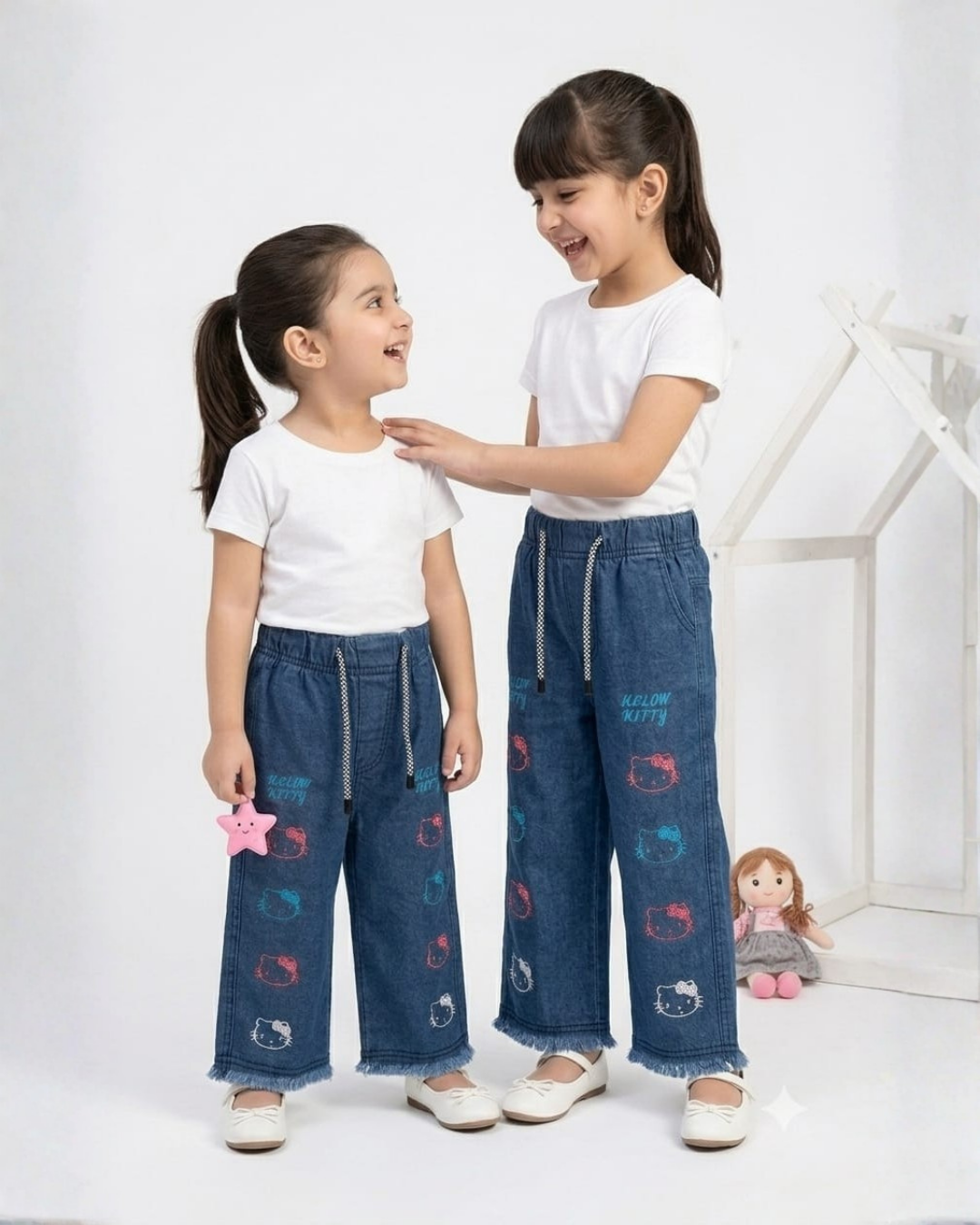 BABY GIRL EMBROIDERED DENIM JEANS - PURE BLUE