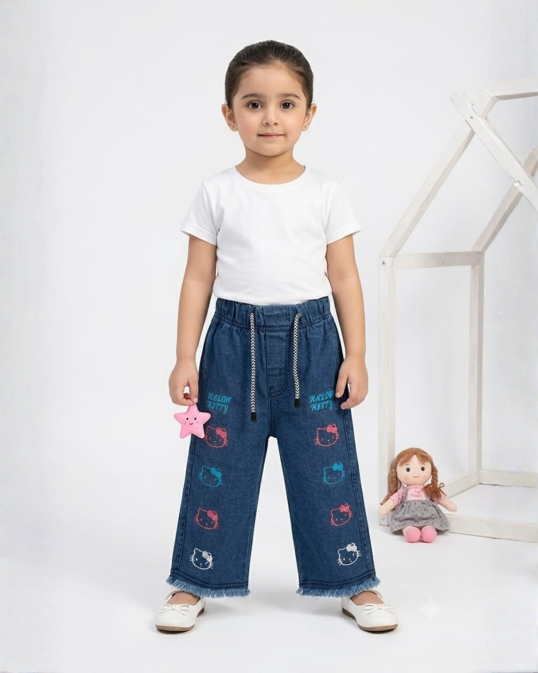 BABY GIRL EMBROIDERED DENIM JEANS - PURE BLUE
