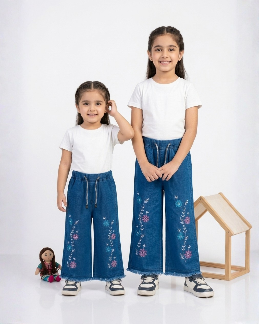 BABY GIRL EMBROIDERED DENIM PANT - NAVY BLUE