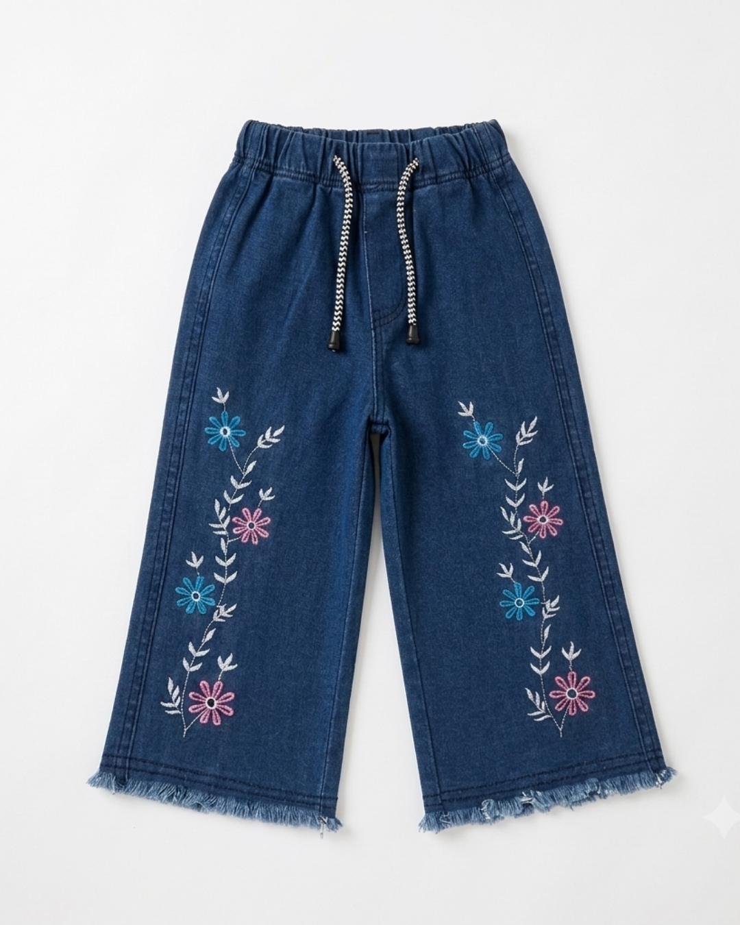 BABY GIRL EMBROIDERED DENIM PANT - NAVY BLUE