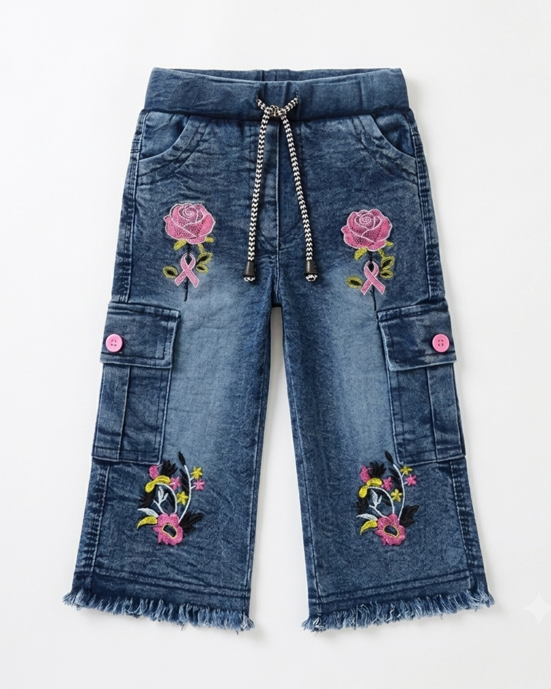 BABY GIRL EMBROIDERED CARGO PANT - DARK BLUE