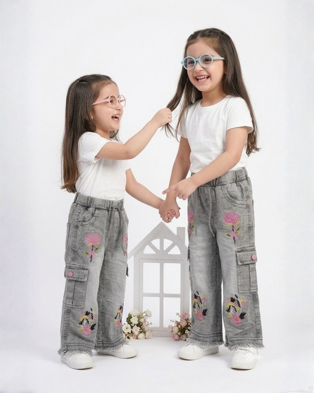 BABY GIRL EMBROIDERED CARGO PANT - FADE GRAY