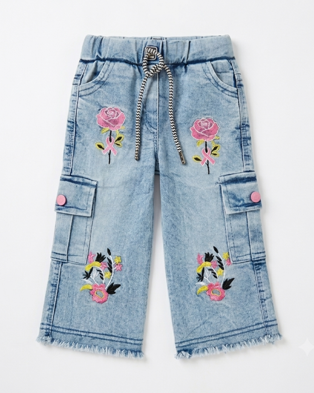 BABY GIRL EMBROIDERED CARGO PANT - LIGHT BLUE
