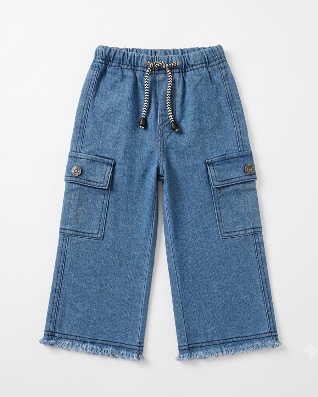 BABY GIRL PLAIN CARGO JEANS - PURE BLUE
