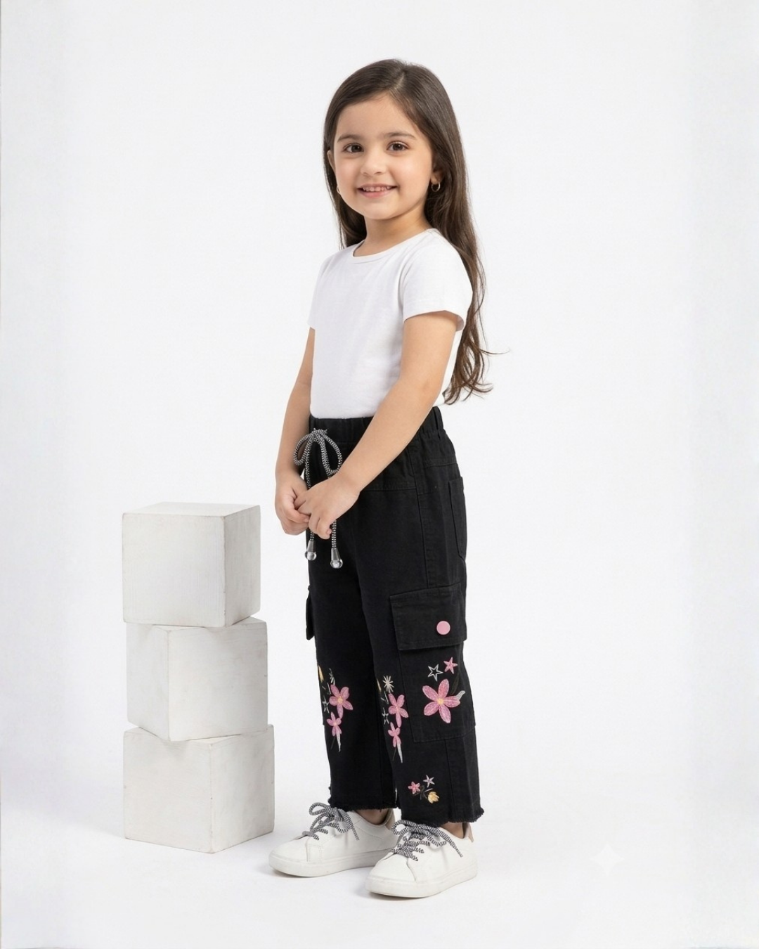 BABY GIRL EMBROIDERED DENIM JEANS - PURE BLACK