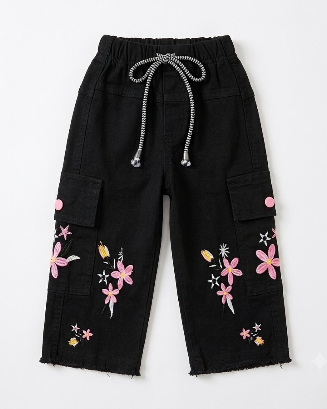 BABY GIRL EMBROIDERED DENIM JEANS - PURE BLACK
