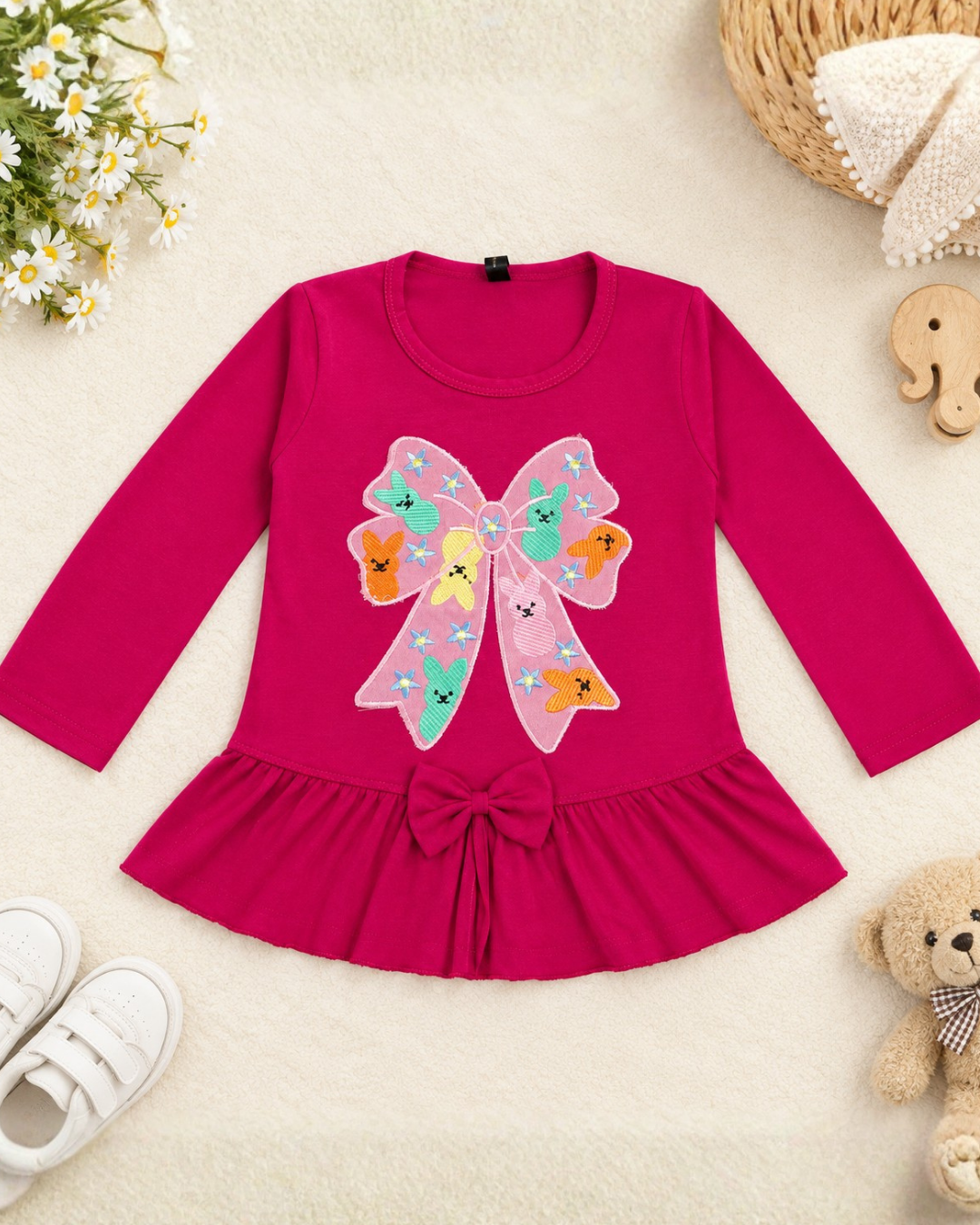 GIRLS COTTON EMBROIDERED TOP - CHERRY RED