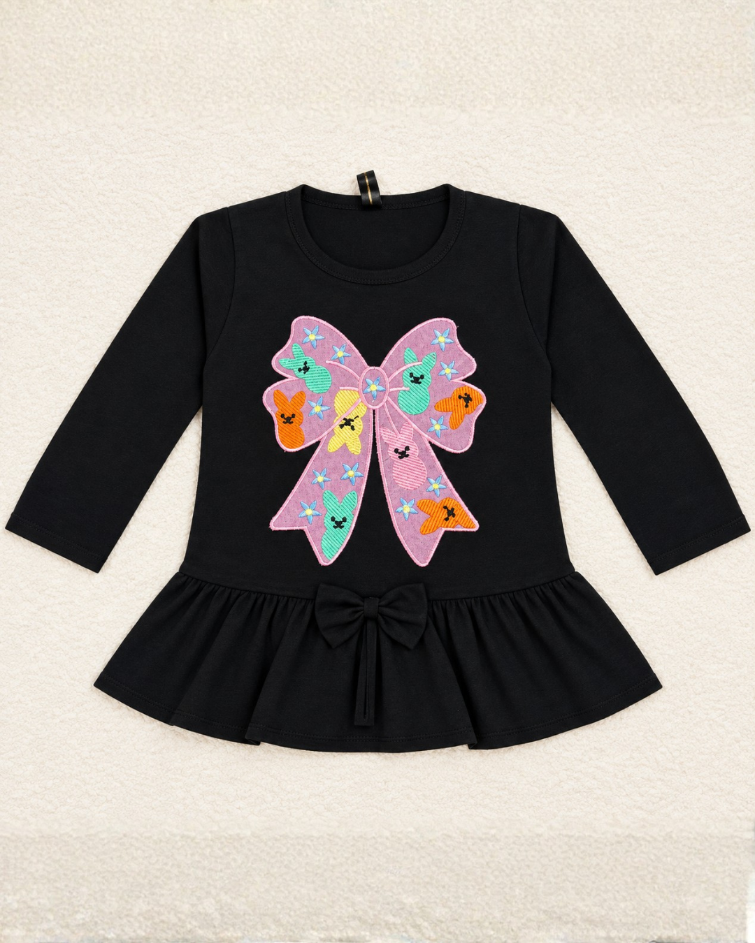 GIRLS COTTON EMBROIDERED TOP - BLACK