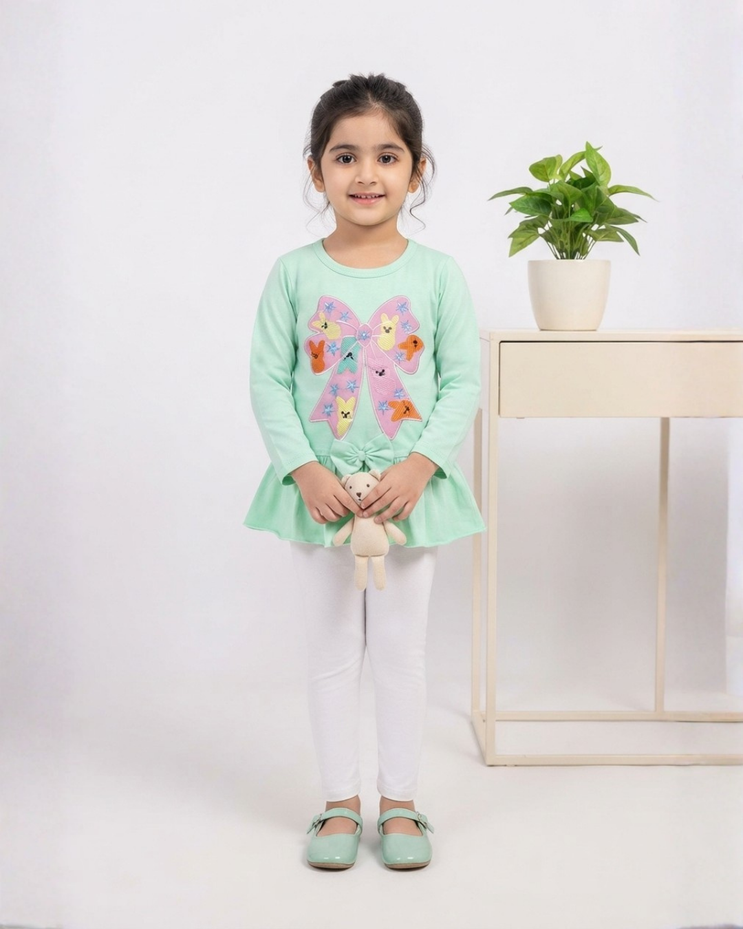 GIRLS COTTON EMBROIDERED TOP - GREEN