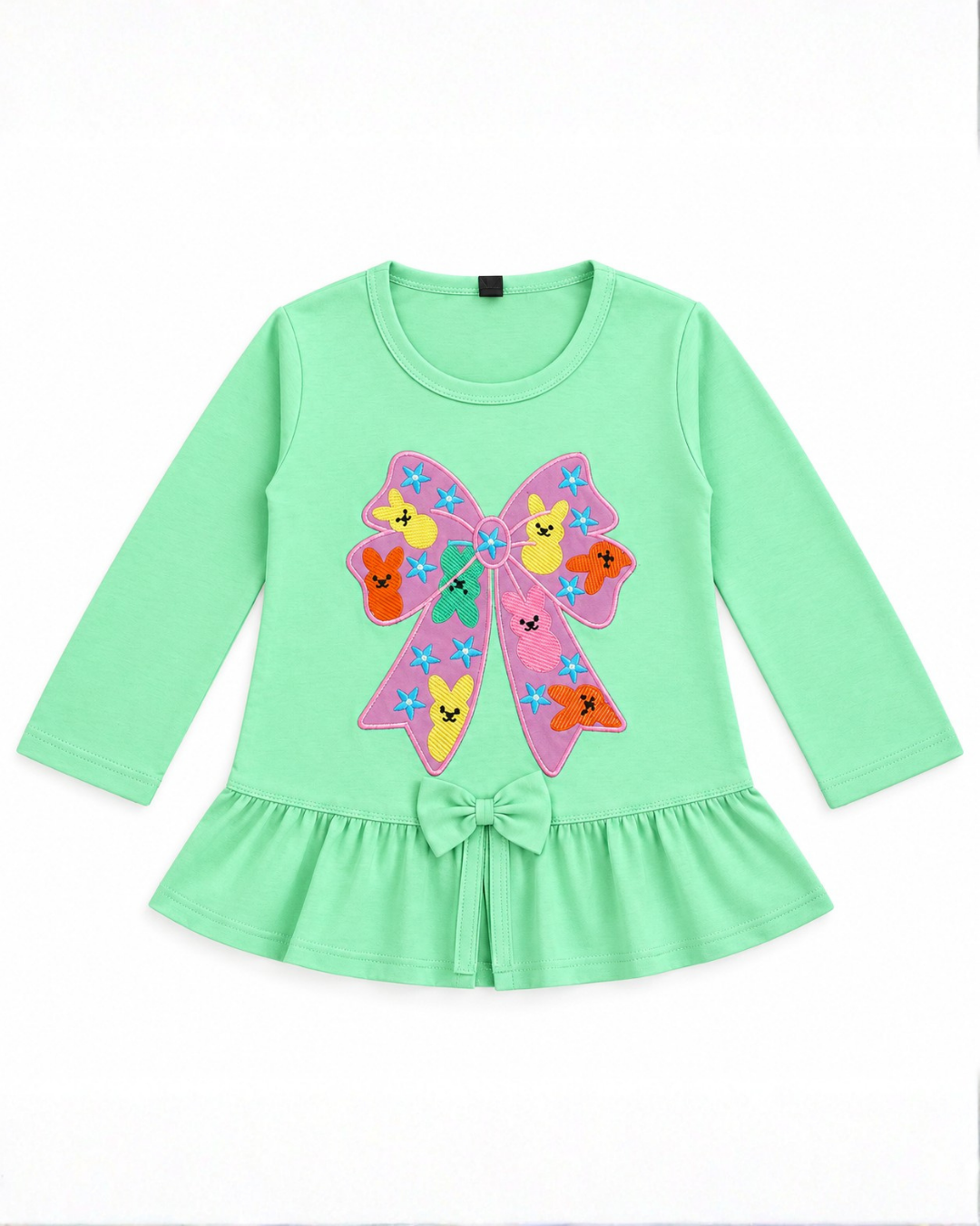 GIRLS COTTON EMBROIDERED TOP - GREEN