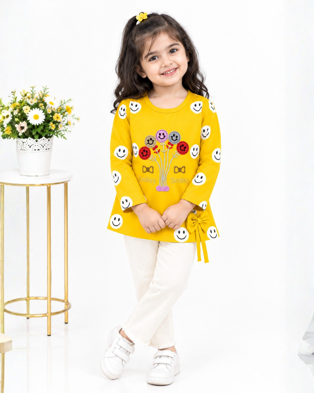 GIRLS COTTON EMBROIDERED TOP - YELLOW