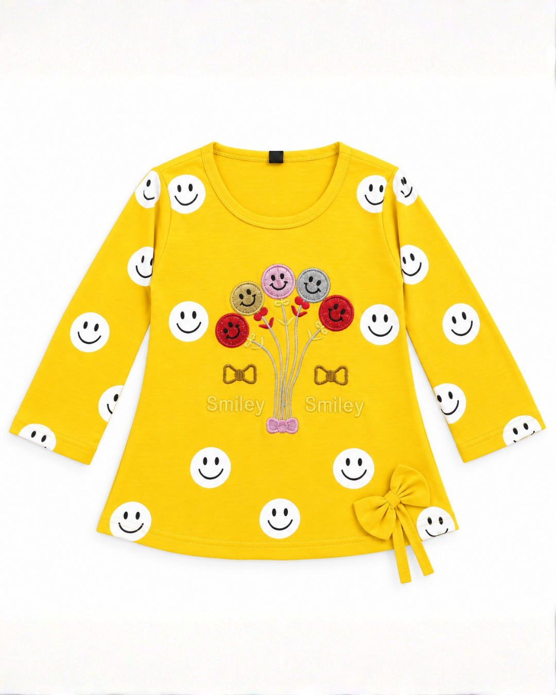 GIRLS COTTON EMBROIDERED TOP - YELLOW