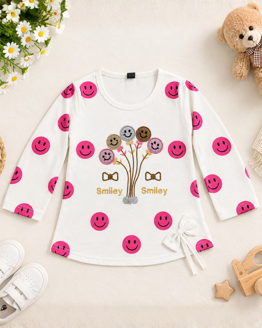 GIRLS COTTON EMBROIDERED TOP - WHITE