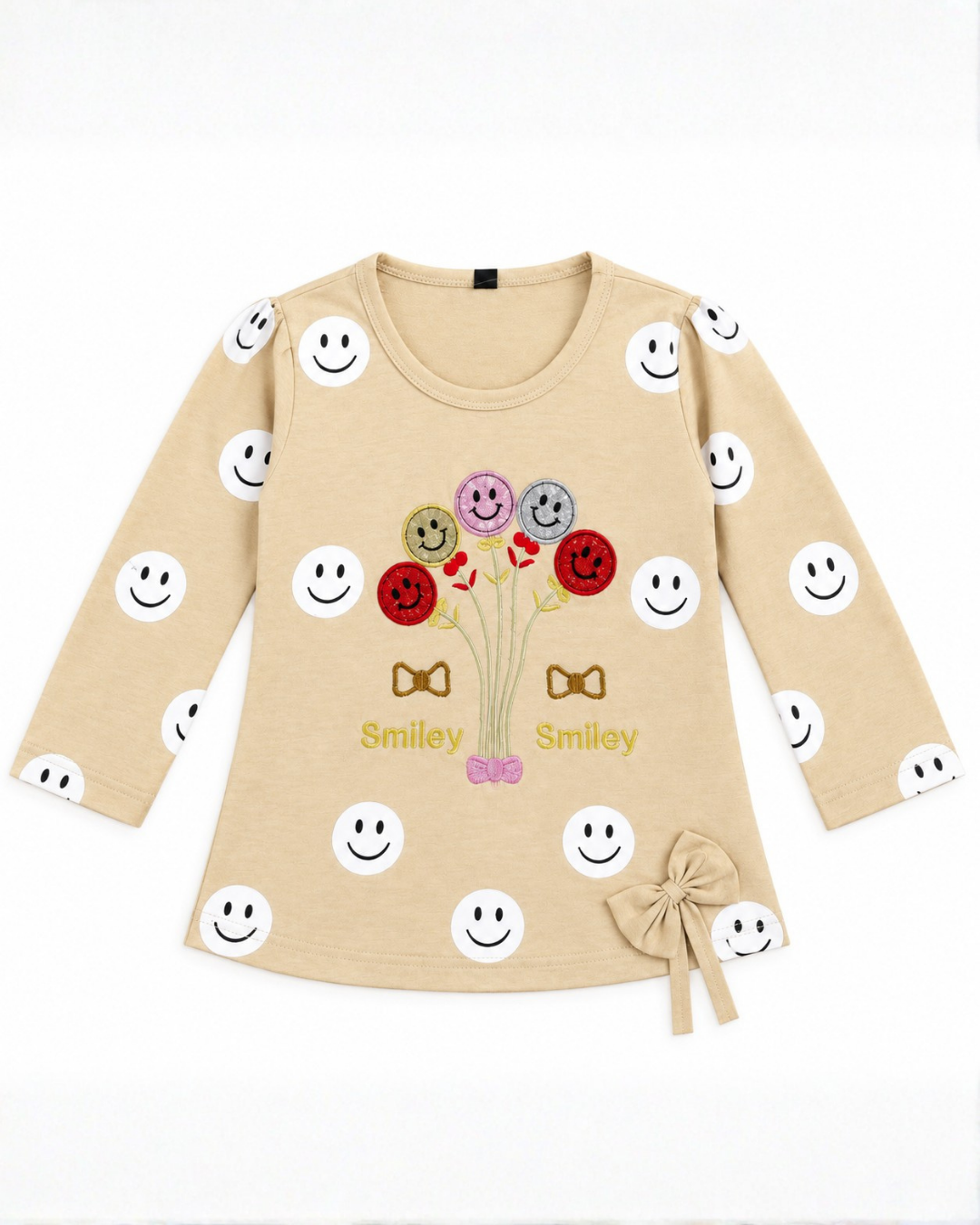 GIRLS COTTON EMBROIDERED TOP - BEIGE