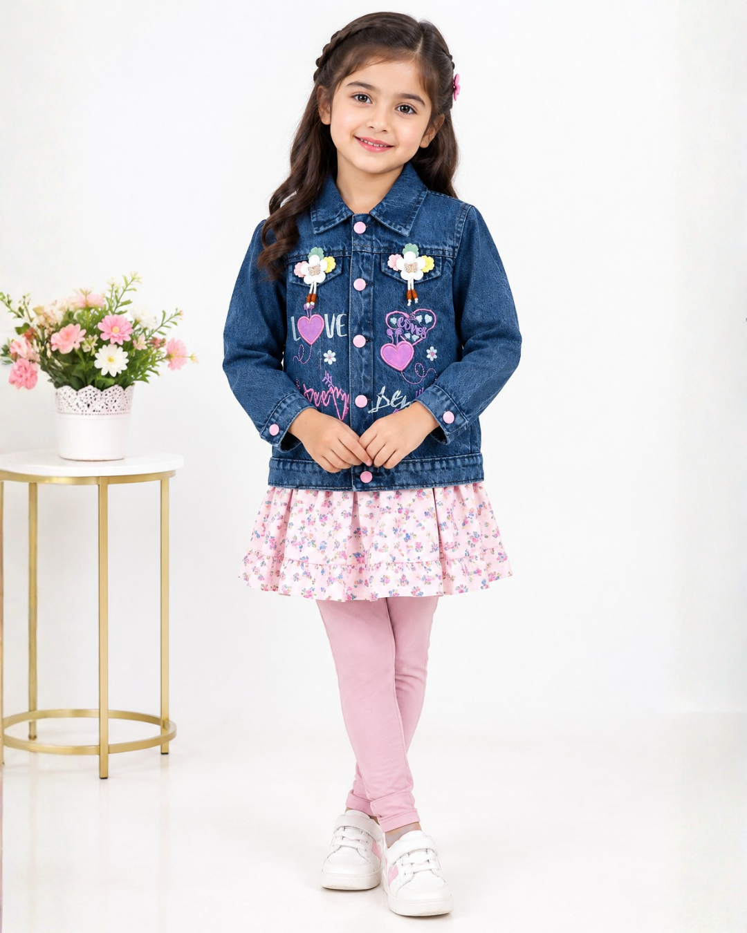 GIRLS EMBROIDERED DENIM JACKET - NAVY BLUE