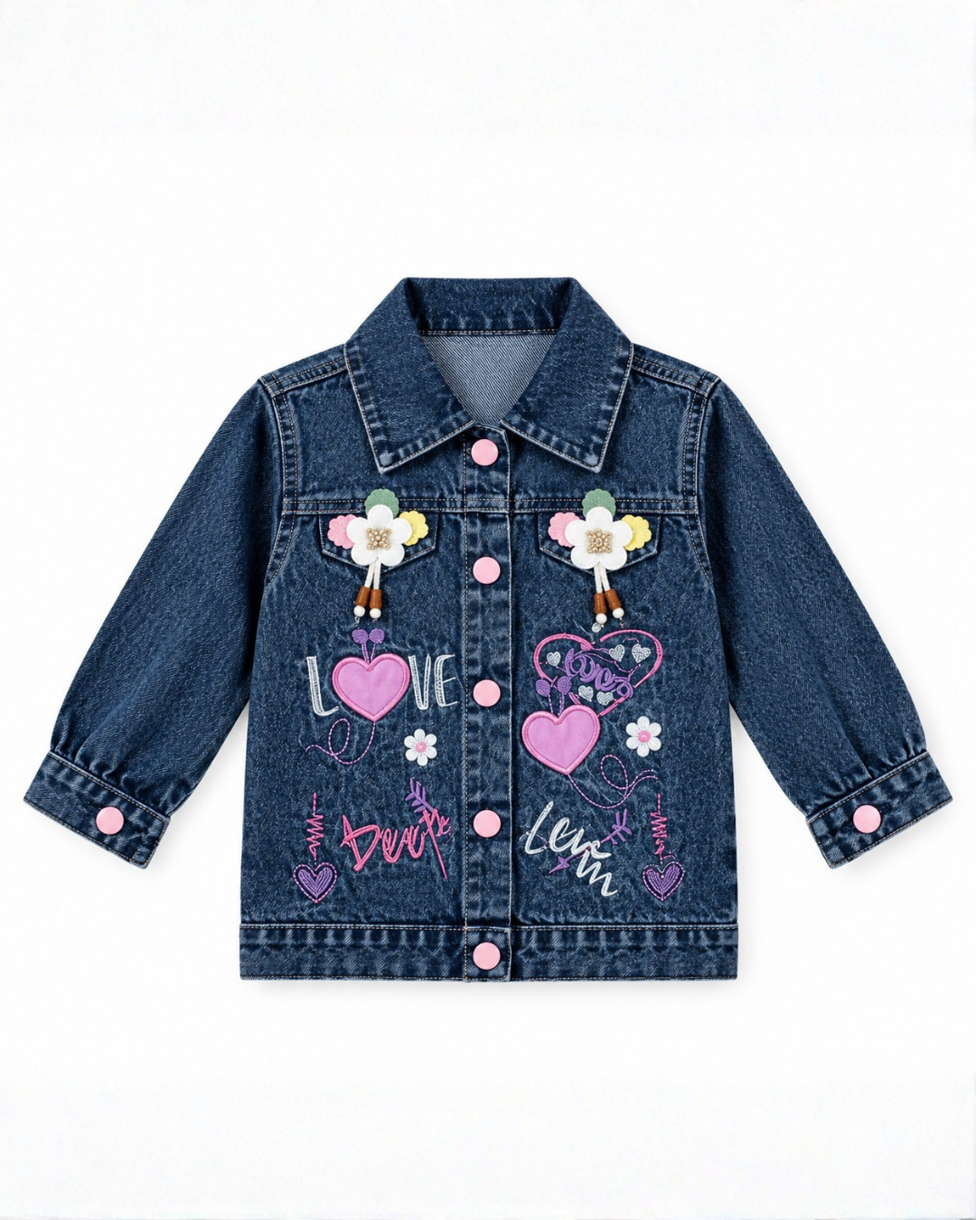 GIRLS EMBROIDERED DENIM JACKET - NAVY BLUE