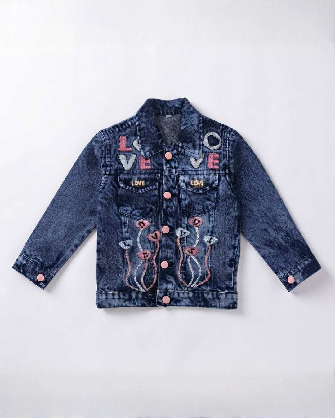 GIRLS EMBROIDERED DENIM JACKET - NAVY BLUE