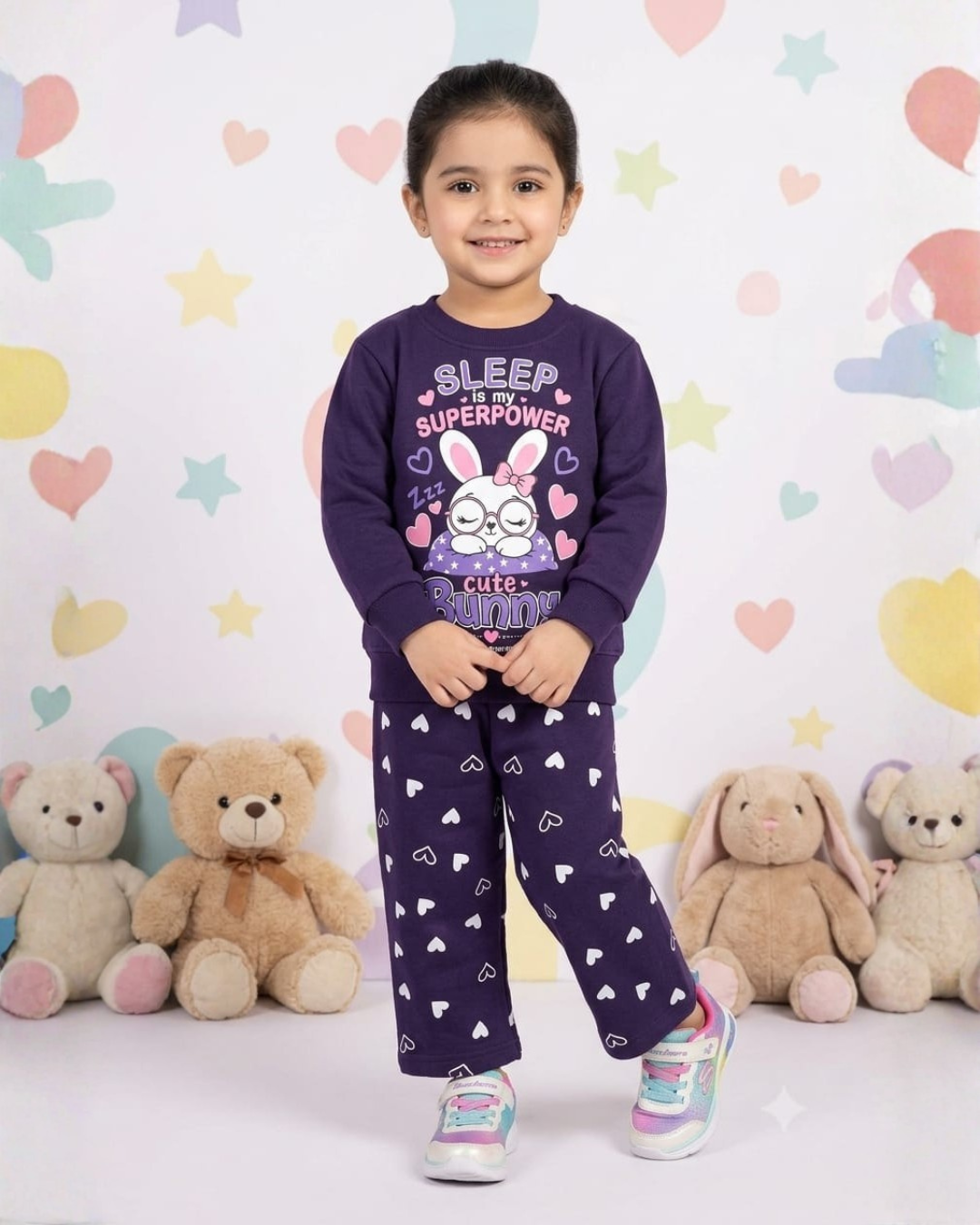 2 PC BABY FLEECE SUIT - BUNNY PRINT