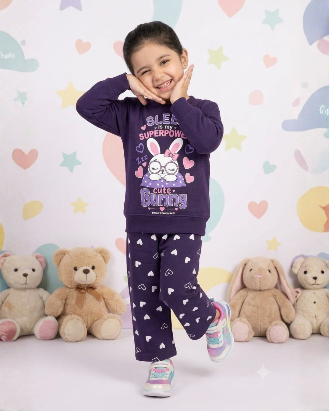 2 PC BABY FLEECE SUIT - BUNNY PRINT