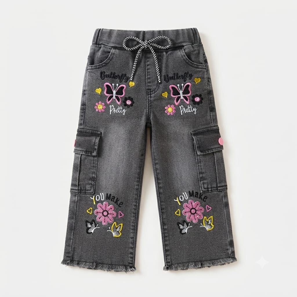 BABY GIRL EMBROIDERED DENIM JEANS - DARK GRAY