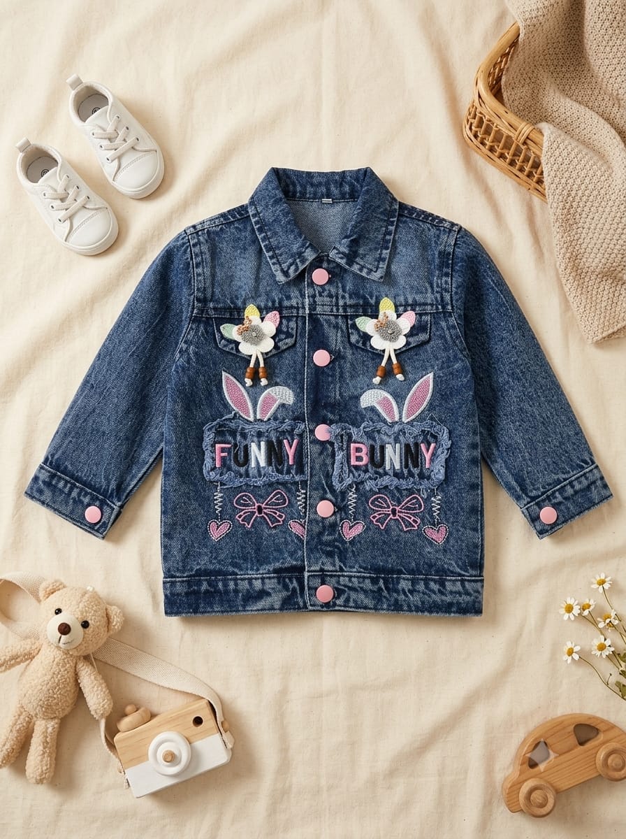GIRLS EMBROIDERED DENIM JACKET - NAVY BLUE